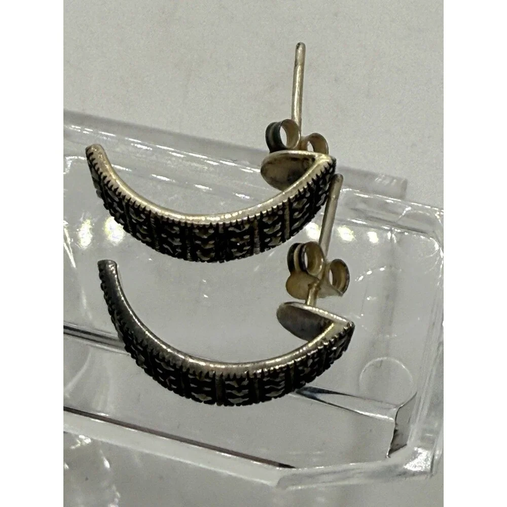 Vintage‎ Signed CFJ Sterling Silver .925 Marcasite Pierced Earrings Thailand